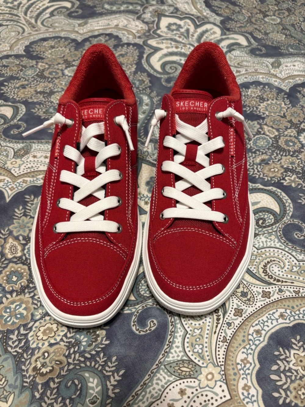 Skechers Red Canvas Low-Top Sneakers with White Laces
